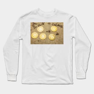 Bitcoins On Old Map Long Sleeve T-Shirt